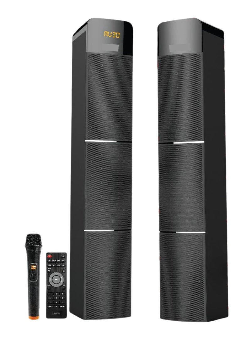 Tower 3000 Bluetooth Tower Speaker with Wireless Microphone, Remote Control & LED Display – USB, AUX, FM Radio – 15W Output